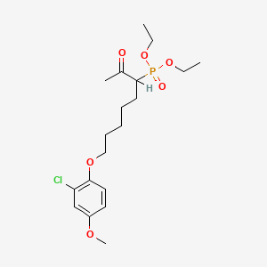 molecular formula C19H30ClO6P B8382904 Phosphonic acid, (1-acetyl-6-(2-chloro-4-methoxyphenoxy)hexyl)-, diethyl ester CAS No. 73514-99-5