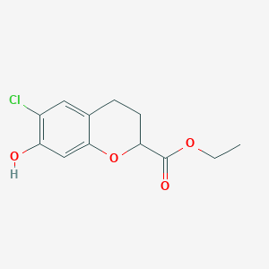 molecular formula C12H13ClO4 B8383159 Ethyl 6-Chloro-7-hydroxychroman-2-carboxylate 