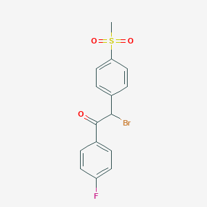 molecular formula C15H12BrFO3S B8383295 2-Bromo-1-(4-fluorophenyl)-2-(4-(methylsulfonyl)phenyl)ethanone 
