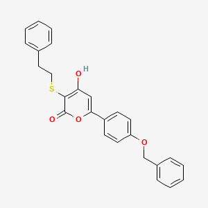 molecular formula C26H22O4S B8383324 4-Hydroxy-3-[(2-phenylethyl)thio]-6-[4-(phenylmethoxy)phenyl]-2H-pyran-2-one 
