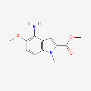 molecular formula C12H14N2O3 B8383574 4-Amino-5-methoxy-1-methylindole-2-carboxylic acid methyl ester 