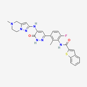 molecular formula C27H24FN7O2S B8383958 N-(6-Fluoro-2-Methyl-3-{5-[(5-Methyl-4,5,6,7-Tetrahydropyrazolo[1,5-A]pyrazin-2-Yl)amino]-6-Oxo-1,6-Dihydropyridazin-3-Yl}phenyl)-1-Benzothiophene-2-Carboxamide 