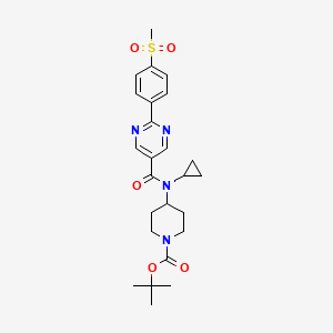 molecular formula C25H32N4O5S B8384023 4-{Cyclopropyl-[2-(4-methanesulfonyl-phenyl)-pyrimidine-5-carbonyl]-amino}-piperidine-1-carboxylic acid tert-butyl ester 