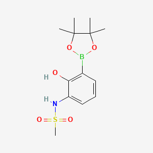 molecular formula C13H20BNO5S B8384449 N-(2-Hydroxy-3-(4,4,5,5-tetramethyl-1,3,2-dioxaborolan-2-YL)phenyl)methanesulfonamide 