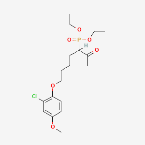 molecular formula C18H28ClO6P B8384679 Phosphonic acid, (1-acetyl-5-(2-chloro-4-methoxyphenoxy)pentyl)-, diethyl ester CAS No. 73515-00-1