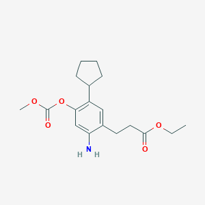 molecular formula C18H25NO5 B8384877 Ethyl 3-(2-amino-5-cyclopentyl-4-(methoxycarbonyloxy)phenyl)propanoate 