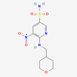 molecular formula C11H16N4O5S B8384942 5-nitro-6-((tetrahydro-2H-pyran-4-yl)methylamino)pyridine-3-sulfonamide 