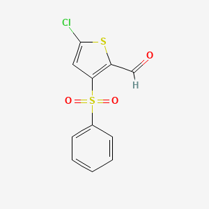 molecular formula C11H7ClO3S2 B8385209 3-Benzenesulfonyl-5-chlorothiophene-2-carbaldehyde 