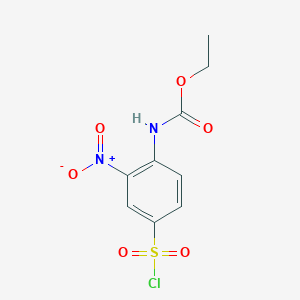 molecular formula C9H9ClN2O6S B8385221 (4-Chlorosulfonyl-2-nitro-phenyl)-carbamic acid ethyl ester 
