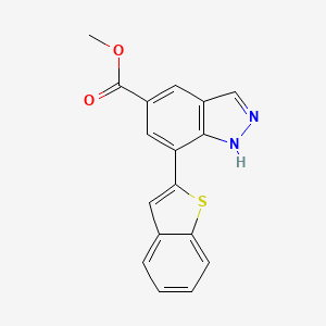 molecular formula C17H12N2O2S B8385617 methyl-7-benzo[b]thiophen-2-yl-1H-indazole-5-methanoate 
