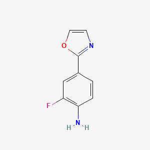 molecular formula C9H7FN2O B8385694 2-Fluoro-4-oxazol-2-yl aniline 
