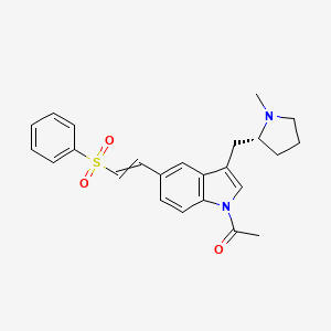 molecular formula C24H26N2O3S B8385860 (R)-1-acetyl-5-(benzenesulfonylethenyl)-3-(N-methyl-pyrrolidin-2-ylmethyl)-1H-indole 