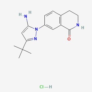 molecular formula C16H21ClN4O B8386345 7-(5-amino-3-t-butyl-pyrazol-1-yl)-3,4-dihydro-2H-isoquinolin-1-one hydrochloride 