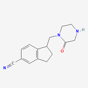 molecular formula C15H17N3O B8386926 1-[(2-Oxopiperazin-1-yl)methyl]indane-5-carbonitrile 