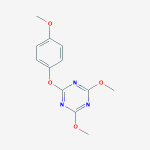 molecular formula C12H13N3O4 B8387090 2,4-Dimethoxy-6-(4-methoxyphenoxy)-1,3,5-triazine 