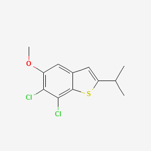 molecular formula C12H12Cl2OS B8387157 6,7-Dichloro-2-isopropyl-5-methoxybenzo[b]thiophene 