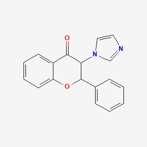 molecular formula C18H14N2O2 B8387199 (+-)-2-phenyl-3-(1H-imidazol-1-yl)-2,3-dihydro-4H-benzopyran-4-one 