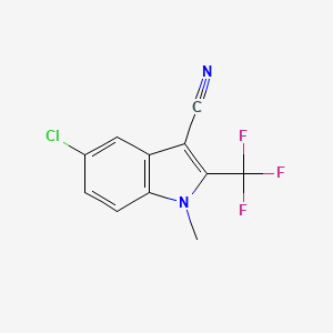 molecular formula C11H6ClF3N2 B8387662 5-Chloro-3-cyano-1-methyl-2-(trifluoromethyl)indole 