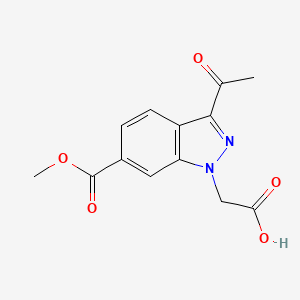 molecular formula C13H12N2O5 B8387901 2-(3-Acetyl-6-(methoxycarbonyl)-1H-indazol-1-yl)acetic acid 