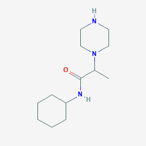 molecular formula C13H25N3O B8388092 1-[1-(Cyclohexylaminocarbonyl)ethyl]piperazine 