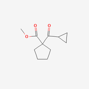 molecular formula C11H16O3 B8388617 1-Cyclopropanecarbonyl-cyclopentane carboxylic acid methyl ester 
