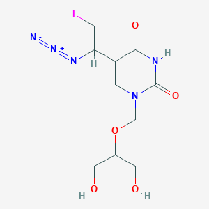 molecular formula C10H14IN5O5 B8388795 1-[1-(Hydroxymethyl)-2-hydroxyethoxymethyl]-5-(1-azido-2-iodoethyl)uracil 