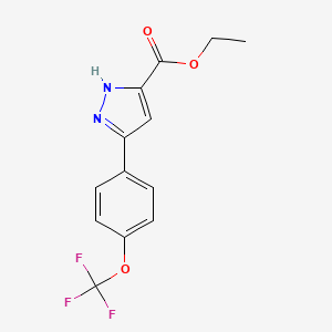 molecular formula C13H11F3N2O3 B8388867 5-(4-trifluoromethoxy-phenyl)-1H-pyrazole-3-carboxylic acid ethyl ester 