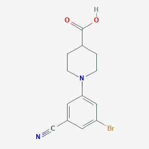 molecular formula C13H13BrN2O2 B8388917 1-(3-Bromo-5-cyanophenyl)piperidine-4-carboxylic acid 