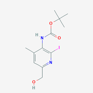 molecular formula C12H17IN2O3 B8389240 3-(Tert-butoxycarbonylamino)-6-hydroxymethyl-2-iodo-4-methylpyridine 