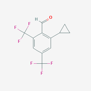 molecular formula C12H8F6O B8389332 2-Cyclopropyl-4,6-bis-trifluoromethyl-benzaldehyde 