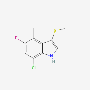 molecular formula C11H11ClFNS B8389362 7-Chloro-5-fluoro-2,4-dimethyl-3-methylthio-1H-indole 