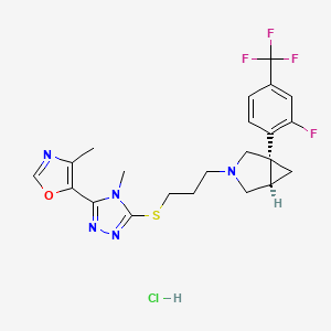 molecular formula C22H24ClF4N5OS B8389464 (1S,5R)-1-[2-Fluoro-4-(trifluoromethyl)phenyl]-3-(3-{[4-methyl-5-(4-methyl-1,3-oxazol-5-yl)-4H-1,2,4-triazol-3-yl]thio}propyl)-3-azabicyclo[3.1.0]hexane hydrochloride 