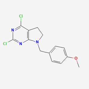 molecular formula C14H13Cl2N3O B8389482 2,4-dichloro-7-(4-methoxybenzyl)-6,7-dihydro-5H-pyrrolo[2,3-d]pyrimidine 