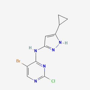 molecular formula C10H9BrClN5 B8390299 5-bromo-2-chloro-N-(3-cyclopropyl-1H-pyrazol-5-yl)pyrimidin-4-amine 