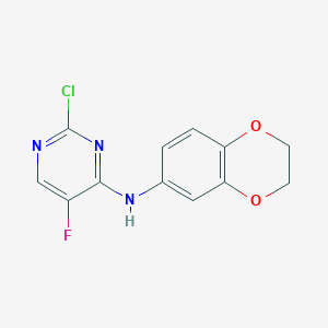molecular formula C12H9ClFN3O2 B8391069 2-chloro-5-fluoro-N-(3,4-ethylenedioxyphenyl)-4-pyrimidineamine 