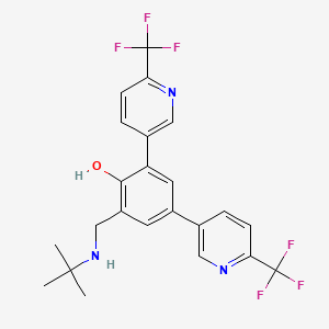molecular formula C23H21F6N3O B8391706 2-((Tert-butylamino)methyl)-4,6-bis(6-(trifluoromethyl)pyridin-3-yl)phenol 