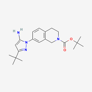 molecular formula C21H30N4O2 B8391815 7-(5-amino-3-t-butyl-pyrazol-1-yl)-3,4-dihydro-1H-isoquinoline-2-carboxylic acid t-butyl ester 
