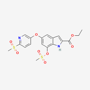 molecular formula C18H18N2O8S2 B8391898 Ethyl 7-[(methylsulfonyl)oxy]-5-{[6-(methylsulfonyl)pyridin-3-yl]oxy}-1H-indole-2-carboxylate 