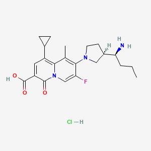 molecular formula C22H29ClFN3O3 B8392094 (3R,1S)-8-(3-(1-amino-3-methylpropyl)pyrrolidinyl)-1-cyclopropyl-7-fluoro-9-methyl-4-oxo-4H-quinolizine-3-carboxylic Acid Hydrochloride 