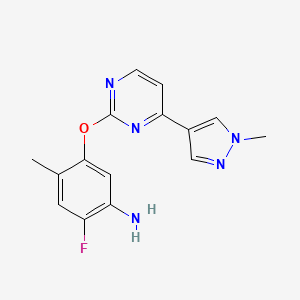 molecular formula C15H14FN5O B8392105 2-fluoro-4-methyl-5-(4-(1-methyl-1H-pyrazol-4-yl)pyrimidin-2-yloxy)benzenamine 