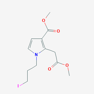 molecular formula C12H16INO4 B8392957 methyl N-(3-iodopropyl)-3-carbomethoxypyrrole-2-acetate 