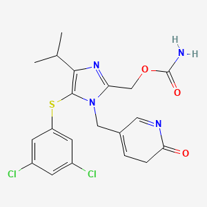 molecular formula C20H20Cl2N4O3S B8393109 2-Carbamoyloxymethyl-5-(3,5-dichlorophenylthio)-1-(5,6-dihydro-6-oxopyridin-3-ylmethyl)-4-isopropyl-1H-imidazole 