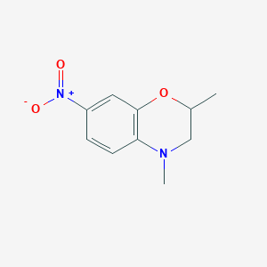 molecular formula C10H12N2O3 B8393253 (+/-)-3,4-dihydro-2,4-dimethyl-7-nitro-2H-1,4-benzoxazine 