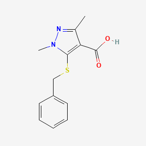 molecular formula C13H14N2O2S B8394053 5-Benzylthio-1,3-dimethylpyrazole-4-carboxylic acid 