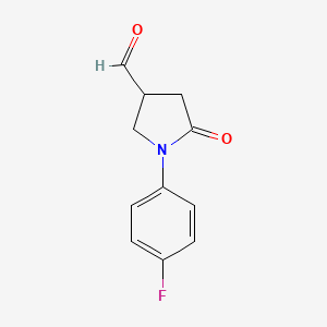 molecular formula C11H10FNO2 B8394240 1-(4-Fluorophenyl)-5-oxopyrrolidine-3-carbaldehyde 