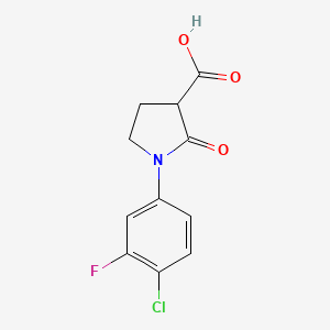 molecular formula C11H9ClFNO3 B8394369 1-(4-Chloro-3-fluorophenyl)-2-oxopyrrolidine-3-carboxylic acid 