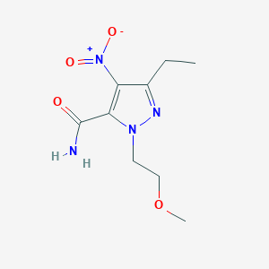 molecular formula C9H14N4O4 B8394816 3-Ethyl-1-(2-methoxyethyl)-4-nitro-pyrazole-5-carboxamide 