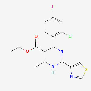 molecular formula C17H15ClFN3O2S B8395606 Ethyl 2-(thiazol-4-yl)-4-(2-chloro-4-fluorophenyl)-6-methyl-1,4-dihydro-pyrimidin-5-carboxylate 
