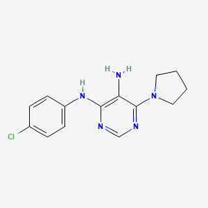 molecular formula C14H16ClN5 B8395678 N4-(4-chlorophenyl)6-pyrrolidin-1-yl-pyrimidine-4,5-diamine 