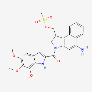 molecular formula C26H27N3O7S B8395693 3-[(5,6,7-Trimethoxy-1H-indole-2-yl)carbonyl]-5-amino-2,3-dihydro-1H-benzo[e]indole-1-methanol methanesulfonate 